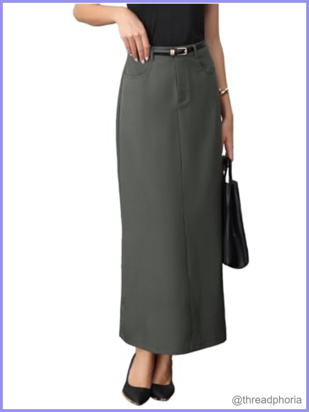 High Waist Maxi Pencil Skirt Work Office Long Skirt with Pockets